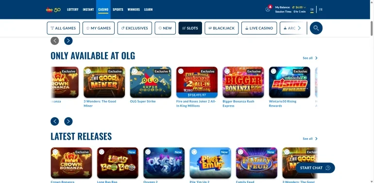 OLG 50 Casino game selection